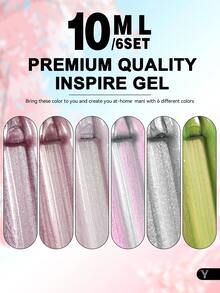 YOKEFELLOW 6瓶10毫升猫眼磁性凝胶指甲油，樱花粉番石榴绿银色闪粉，UV LED可卸持久美甲，适合沙龙和家庭DIY - 彩色 - 查看 5