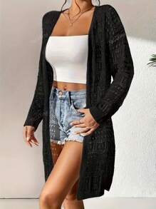Vacation Beach Solid Color Hollow Out Knit Cardigan