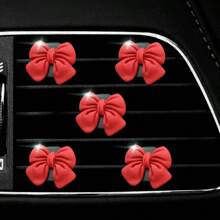 5pcs/Set Pink Bow Decoration Car Air Vent Clip, Car Air Freshener Decor