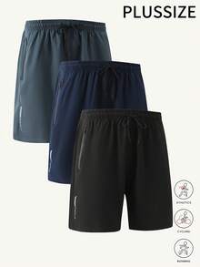 3 件男士加大码户外休闲运动短裤，字母印花速干健身短裤，夏季