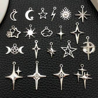 20 st. mode silver stjärna måne sol berlock fyruddig nebula metall hänge för DIY armband halsband örhängen smyckestillverkning hantverk tillbehör