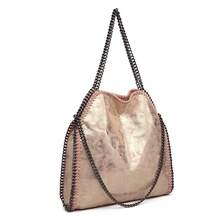 Women's Chain Strap Shoulder Bag – Faux Leather Foldable Slouch Tote With Zip Closure, Casual Soft Hobo Bag For Daily Use, Work Or Going Out - Gold Pink - View 3