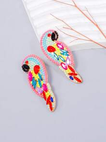1 par de aretes con forma de loro con piedras rhinestone, con temática de animales para fiestas y vacaciones, regalo para mujeres - Multicolor - Ver 5