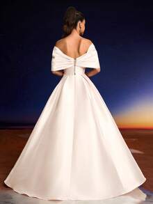 Women's Elegant Off Shoulder Sequin Applique Decor High Slit Formal Evening Dress