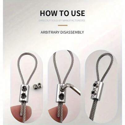A Set Of 8 Stainless Steel Wire Rope Lock Clamps, Adjustable Self-Locking Fasteners, Double Hole Fastening, Telescopic Fixing, For Home Decoration Locks, No Batteries Required