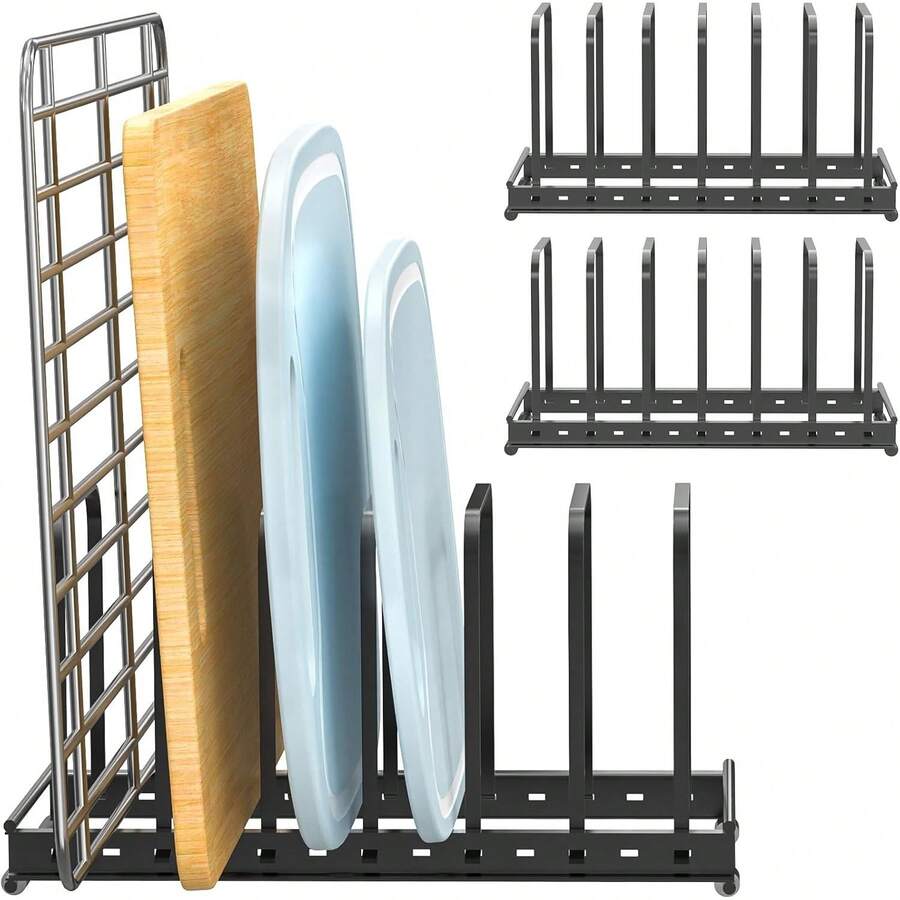 Cutting Board Organizer, 2Pcs Metal Bakeware Organizer Rack Holder Adjustable 7 Slots Kitchen Cabinet Storage Rack For Cookie Cooking Sheet, Pan, Pot, Lids, Molds Cookware, 11.02x 5.91x5.51 - Black 2 pc - View 1