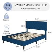HOMBCK Bed Frame, Upholstered Platform Bed With Headboard, PU Leather Fabric Bed Frame, Button Tufted Design, Bed Frame Queen Full Twin , No Box Spring Required, Easy Assembly - Blue - View 8
