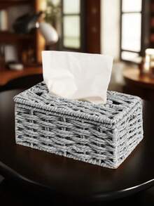 1 hộp đựng khăn giấy hình chữ nhật dệt thủ công, Vỏ hộp khăn giấy bằng mây, Hộp đựng khăn giấy dệt phong cách Bohemian, Thích hợp cho phòng tắm, phòng ngủ, kệ, phòng khách, Hộp đựng khăn giấy thủ công có nắp và lót, Hộp đựng khăn giấy bằng giấy, Thích hợp cho gia đình, nhà hàng, khách sạn, Thiết kế tối giản hiện đại, Phù hợp cho văn phòng - Xám - Xem 9
