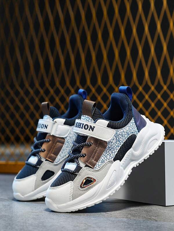 Breathable Mesh Teenagers/Boys' Sports Shoes, Adjustable Hook And Loop Closure, Fashionable, Suitable For Daily Wear, Campus, Student, Multi-Color, Non-Slip & Anti-Collision Sole, Spring/Autumn