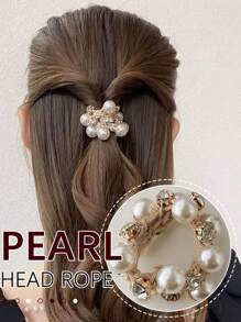 1Pc Elegant Faux Pearl Rope Female Simple Temperament Hair Rope Korean Online Celebrity Elastic Hair Tie Ponytail Headdress Holster. Hair Ties Ponytail Holders Hair Elastics Hair Rubber Bands Scrunchies Elastic Hair Tie, Hair Bobbles