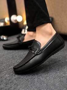 2025 Spring Men's Business Fashionable Korean Style Leather Loafers, Soft Bottom Slip-On Driving Shoes (Note: Loafers Run Small, It Is Recommended To Order One Size Up For Those With Larger Feet)