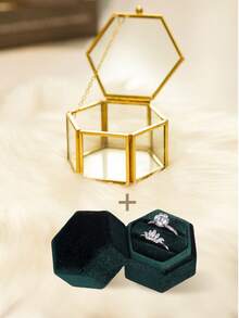 1 pieza Caja de anillo de terciopelo de 5*4.5*4.5 cm para parejas, caja de anillo blanca/rosa para anillos de compromiso, caja de joyería de boda hexagonal de terciopelo, caja de anillo doble octagonal vintage para anillos con diamantes y pendientes, adecuada para almacenamiento de anillos y pendientes, adecuada para propuesta, boda, regalo a la esposa. También se puede usar para viajes portátiles. De vuelta a la escuela, esencial para viajar. - Multicolor - Ver 23