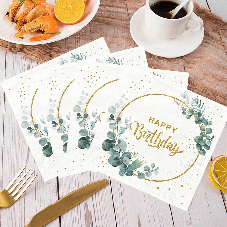 20pcs Green Disposable Paper Napkins With Eucalyptus Pattern, Decorative Luncheon Napkins, Suitable For Birthday Party, Baby Shower, Wedding, Engagement, Christening, Bridal Events - Multicolor - View 1