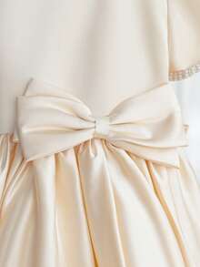 Champagne Girls Formal Dress With Large Bow, Birthday Party Wedding Bridesmaid Dress - Champagne - View 4