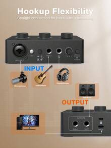 Interfaz XLR Interfaz de audio USB para grabación, compatible con monitoreo, alimentación fantasma de 48V, perilla de ganancia, adecuado para podcasting, grabación de instrumentos, guitarra, creación de contenido de video, mezclador de audio para PC, compatible con Vocal-FIFINE Ampli1 - Negro - Ver 9