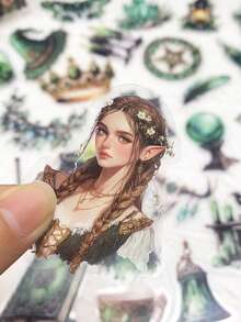 50pcs Green Forest Witch Sticker Waterproof PET Transparent Decals For Laptop Suitcase Scrapbook Journal Diary Phone DIY Decorate Sticker - متعدد الألوان - مشاهدة 5