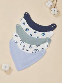 5pcs/Set Baby Bibs, Soft Cotton Gauze Triangle Drool Bibs, Floral & Animal Patterns For Boys & Girls - Multicolor - View 1