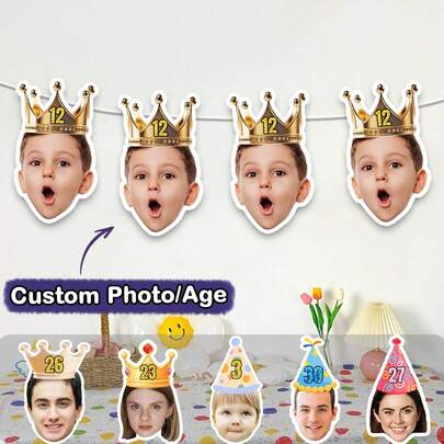 Pancarta personalizada con foto y edad para cumpleaños, decoración de fiesta de cumpleaños personalizable, retrato personalizado en pancarta, decoración reutilizable, adecuada para celebraciones, aniversarios, bodas, hombres, mujeres, amigos, familia, suministros de regalo de Navidad, fiesta