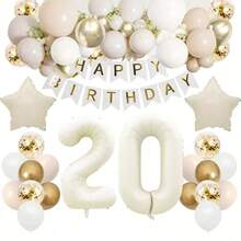 71pcs/Set Birthday Party Decor Kit For 10th, 11th, 12th, 13th, 18th, 20th, 30th, 40th, 50th, 60th, 70th, 80th Birthday Celebration, Champagne Gold & Ivory Balloon Set With 32" Foil Number 10, 20, 12, 13, 18, 30, 40, 50, 60, 70, 80 Balloons, Happy Birthday Banner - Multicolor - View 19