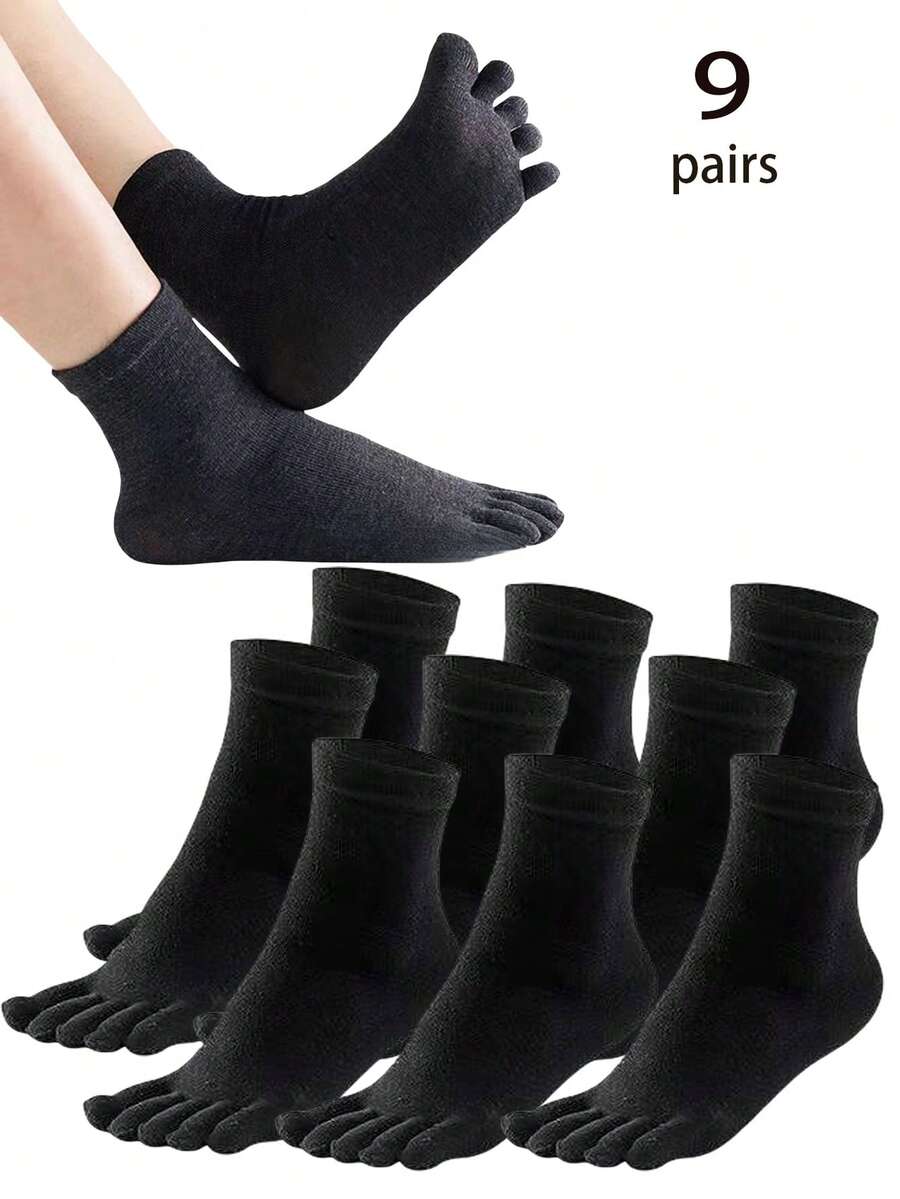 3/6/9 Pairs Men's Solid Color Straight Mid-Calf Toe Socks, Unisex Back To School Pride Month(US) Antibacterial Moisture Wicking Fabric, Suitable For Men And Women, All Seasons, Seamless Fit Any Foot - Multicolor - View 1