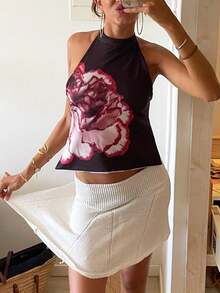 Women Y2K Halter Mock Neck Tops Dot/Floral/Tie-Dye Graphic Sleeveless Backless Crop Tank Tops Sexy Open Back Off The Shoulder Vests Shirts Summer Going Out Tops Club Party Streetwear - màu đen - Xem 4