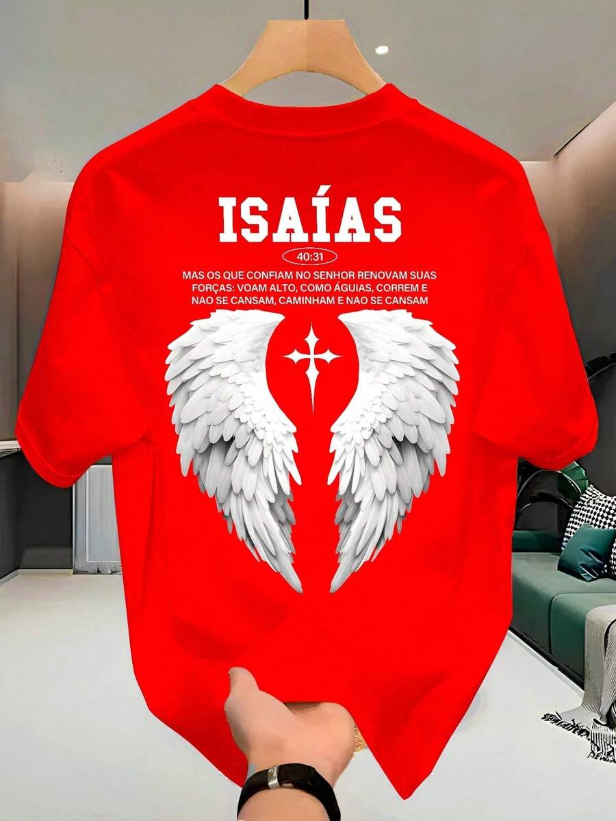 Isaiah Men's T-Shirt Front And Back Print Unisex 100% Cotton Men's And Women's Printed Premium Shirt - Đỏ - Xem 1