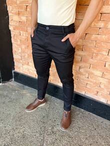 Men's Sport Pants Fine Satin Fabric Premium Tailoring Built-In Pocket - 黑色 - 查看 2