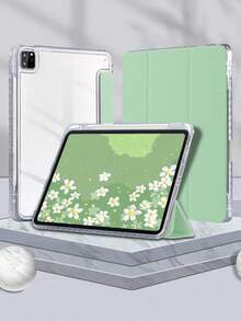 1 件透明亚克力三折抹茶绿色翻盖平板电脑保护套,带笔槽,高透明度亚克力背壳,防弯曲防刮防摔,磁性睡眠/唤醒,简约/经典/休闲 iPad 三折保护套 - 抹茶綠 - 查看 2