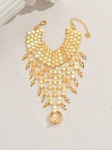 1pc Middle East Vintage Seed Coin Pendant Women Finger Hand Chain, Versatile Daily Accessory, Holiday Gift - Gold - View 6