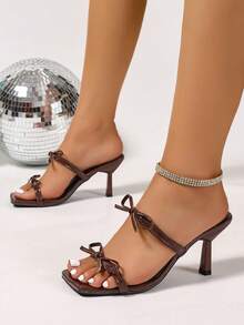 Coffee Brown Mesh Peep Toe High Heels Sandals, Versatile Minimalist Slingback Stiletto Sandals For Women, Summer - Coffee Brown - View 5