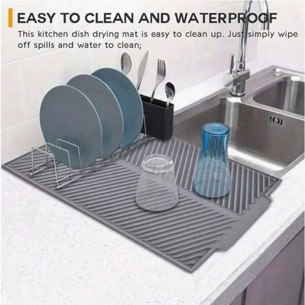 Anti-Slip Silicone Kitchen Mat, Cup Mat With Draining Groove, Sink Drainer Mat, Fast-Drying Pot Mat, Countertop Protective Pad, A Great Kitchen Tool