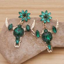1 Đôi bông tai hình đầu bò cho nữ - Kiểu dáng Gothic phương Tây cổ điển Boho với chi tiết sừng và thủy tinh, trang sức thời trang nổi bật cho đeo hàng ngày, ngày lễ, lễ hội (Nhiều màu) - đầu bò - Xem 23