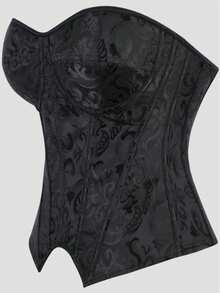 Áo corset quây ngực phong cách Gothic tối màu, chất liệu jacquard đen, khóa kéo bên hông, có gọng định hình eo, phù hợp cho các bữa tiệc đường phố Halloween. - màu đen - Xem 7