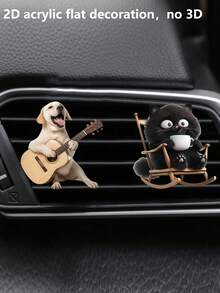 1pc/2pcs Cute Rocking Cat Acrylic 2D Flat Car Air Vent Fragrance Clip Car Diffuser Freshener Decor Set - Multicolor - View 10
