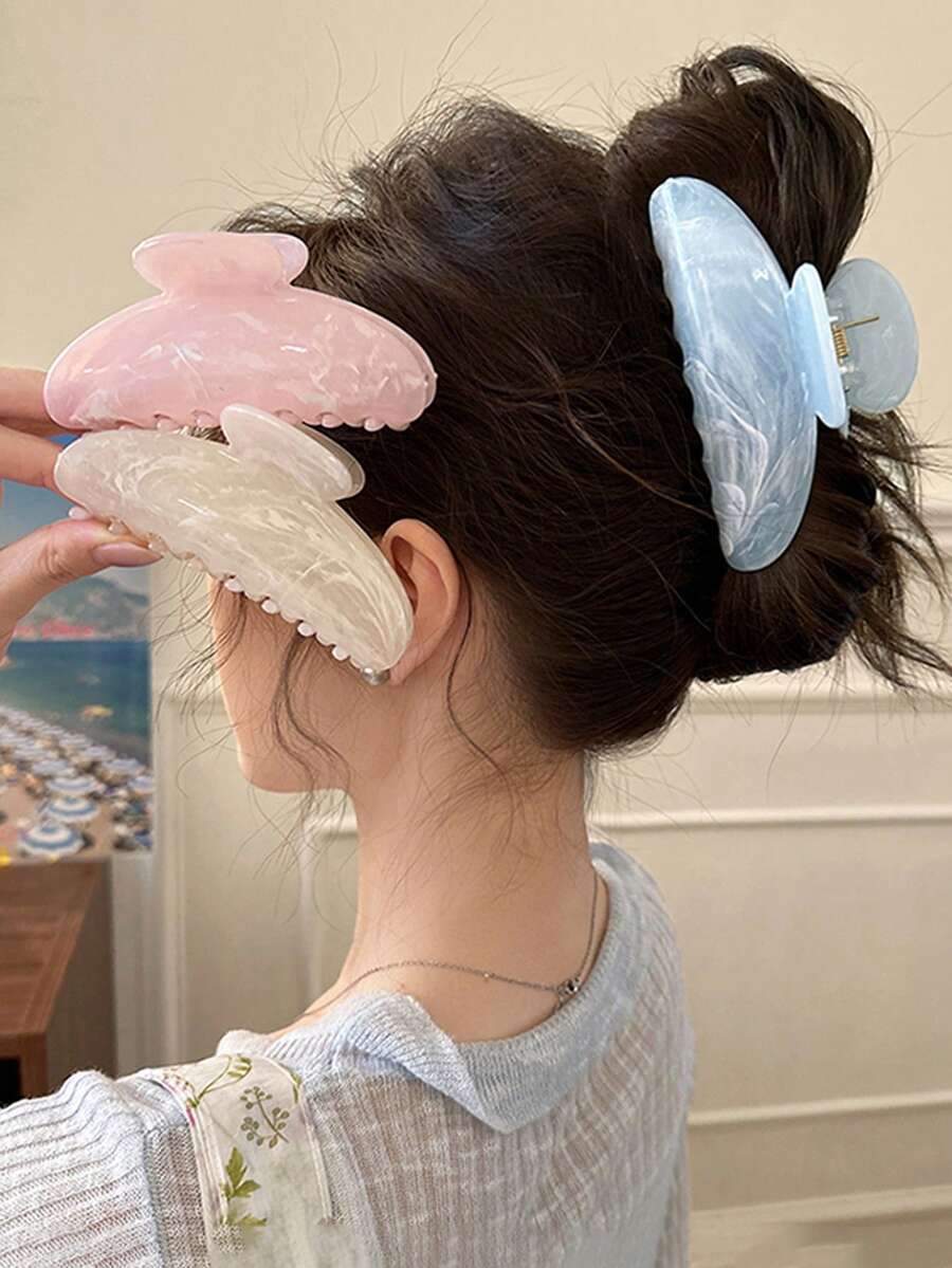 3 件/1 件女式大号 10.5 厘米/4.13 英寸混合颜色白色粉色蓝色轻质塑料发夹，时尚百搭高端优雅简约配饰，适合日常佩戴、休闲派对通勤海滩度假、发型造型洗发化妆发爪发夹发夹发夹发夹发夹秋冬女士发饰