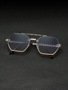 1pc Men's Gradient Metal Frame Polygon Fashionable Sunglasses, Versatile Trendty Style Suitable For Outdoor Shading - Ombre - View 6