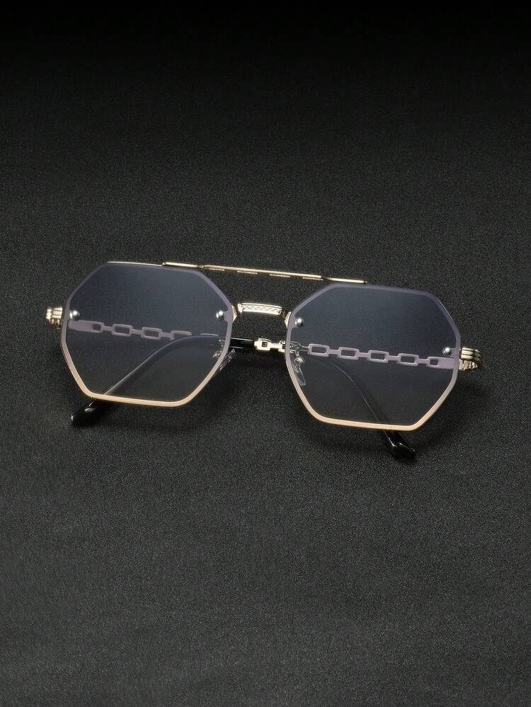 1 Peça Óculos de Sol Graduado Masculino com Armação de Metal Poligonal na Moda, Estilo Versátil e Adequado para Sombreamento ao Ar Livre - Degradê - Visão 6