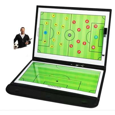 Quadro de treinamento de futebol, quadro de estratégia tática magnética de futebol, kit de prancheta dobrável e apagável para treinadores com caneta marcadora magnética, equipamento de treinamento de treinadores para ensino e planejamento de jogo