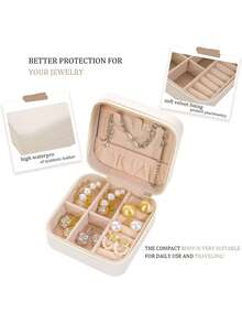 1个白色简约PU皮革便携式首饰盒，适合女士存放戒指和项链。适用场合：商务旅行、日常通勤、佩戴耳环和胸针、上班或上学、购物或约会。 - 白色 - 查看 8