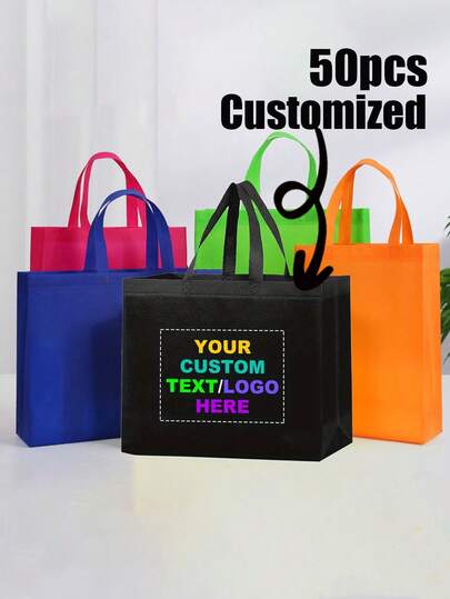 50pcs Customizable Non-Woven Gift Bags, Customized With Images & Text, Large Reusable Tote Bags, Suitable As Gift Bags, Souvenirs
