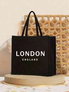 2 件/套亚麻手提袋，包括一个“LONDON ENGLAND”字样印刷手提袋和一个印刷小袋子，字母，花朵，个性化礼品包装，小袋子和大袋子组合，适合婚礼，生日，海滩，假期，是送给女性，母亲，老师，朋友，伴娘，大袋子，学生和返校的完美礼物