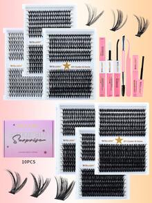 RITALASH 280pcs D Curl Christmas Gift Cluster Lash Kit DIY Eyelash Extensions Long Individual Lashes Mixed Tray Lash Clusters Extensions DIY Cluster Lash At Home With Bond And Seal Applicator Cluster Lash Remover And Lash Brush - Black - View 1