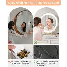 HomelyHues 19 Inch Vanity Mirror With LED Lights, HD Makeup Mirror With Touch Control & 3 Color Lighting Modes, Round Desk Mirror, 360°Rotation, For Bedroom Tabletop, Easy To Install - 金色 - 查看 5