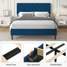 HOMBCK Bed Frame, Upholstered Platform Bed With Headboard, PU Leather Fabric Bed Frame, Button Tufted Design, Bed Frame Queen Full Twin , No Box Spring Required, Easy Assembly - Blue - View 3