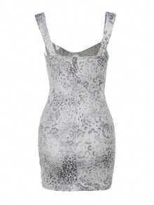 Đầm nữ họa tiết da báo, cổ trái tim, eo thon. - Xám - Xem 5