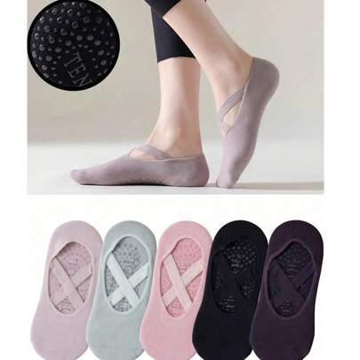 5 双女士非普拉提瑜伽袜，带抓地力，踝袜，适合医院、普拉提、芭蕾、瑜伽，透气且增强抓地力，适合居家各种场合