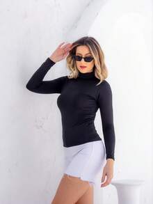 Moderna & Slim Cacharrel Women's Long Sleeve Turtleneck Blouse - Various Colors - Black - View 3