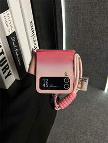 奢华渐变粉色手机壳，带防丢腕带，兼容三星 Galaxy Z Flip 5/6/Z Flip6/ZFlip 5/Zflip6/Zflip5/Flip4/Flip3，防震后盖，兼容摩托罗拉，防水、防震、防刮擦 - 漸層粉 - 查看 5