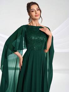 YISIKADO 女士优雅闪光雪纺不对称袖鸡尾酒会礼服 - 墨綠色 - 查看 7