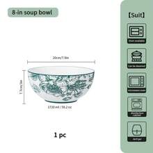 18/8/4/2/1pc Vintage Green Rose Ceramic Bowl, Handmade Glazed Painted Bowl, Perfect Floral Pattern And Complex Geometric Design, Dipping Sauce/Dining/Dessert/Pasta/Sushi/Steak/Soup Bowl, Restaurant, Hotel, Kitchen, Home, Kitchen, Kitchen Accessories, This Is The Perfect Holiday Gift For Family And Friends - Multicolor - View 17